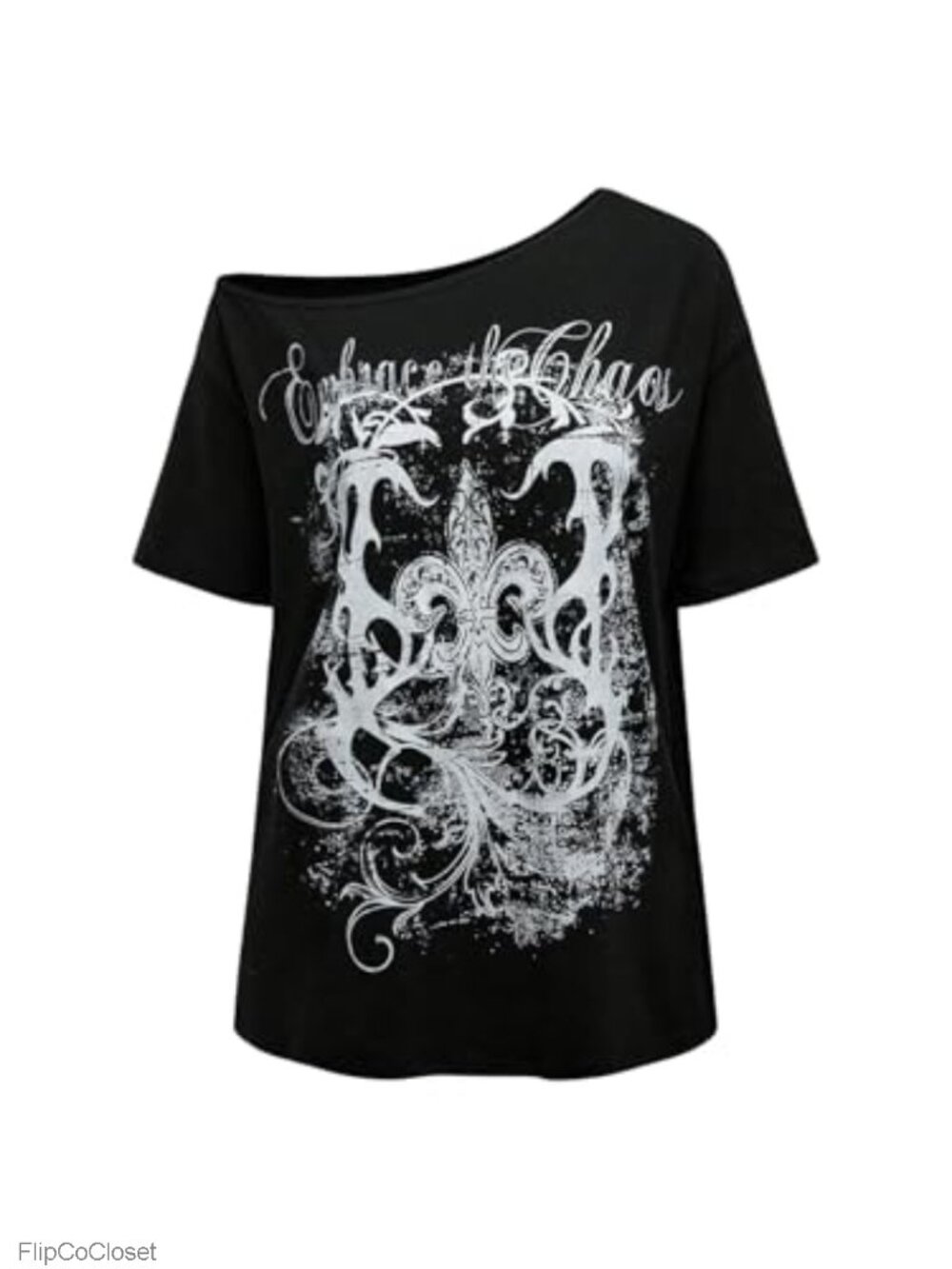 Women's Graphic Tee Off Shoulder Oversized Grunge Y2K T-Shirt